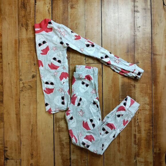 Place size 8 Christmas pajamas set Santa cotton unisex holiday red gray - Picture 1 of 5